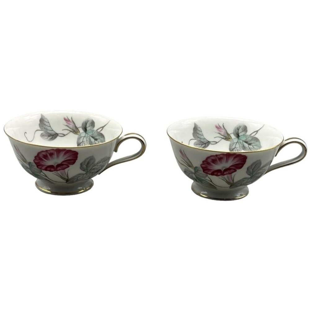 Noritake China 5108 Morning Glory cups red pink and white flowers green READ